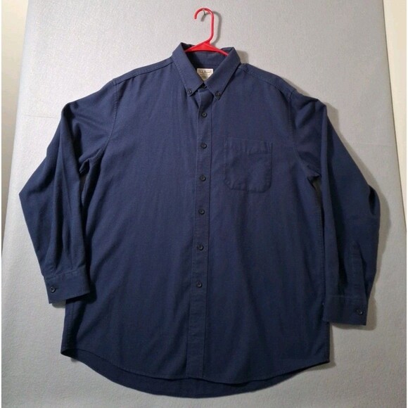 LL Bean Shirt Mens Large Blue Wicked Good Flannel Button Down Houndstooth - Picture 1 of 6